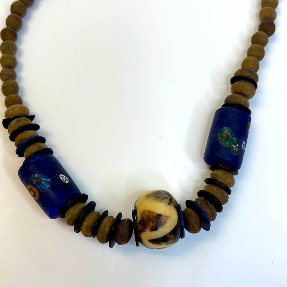 Natural Wood Beaded Necklace 16”